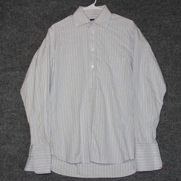 Burberry London Mens L Striped Dress Shirt Long Sleeve Button Up French Cuff - Picture 1 of 7